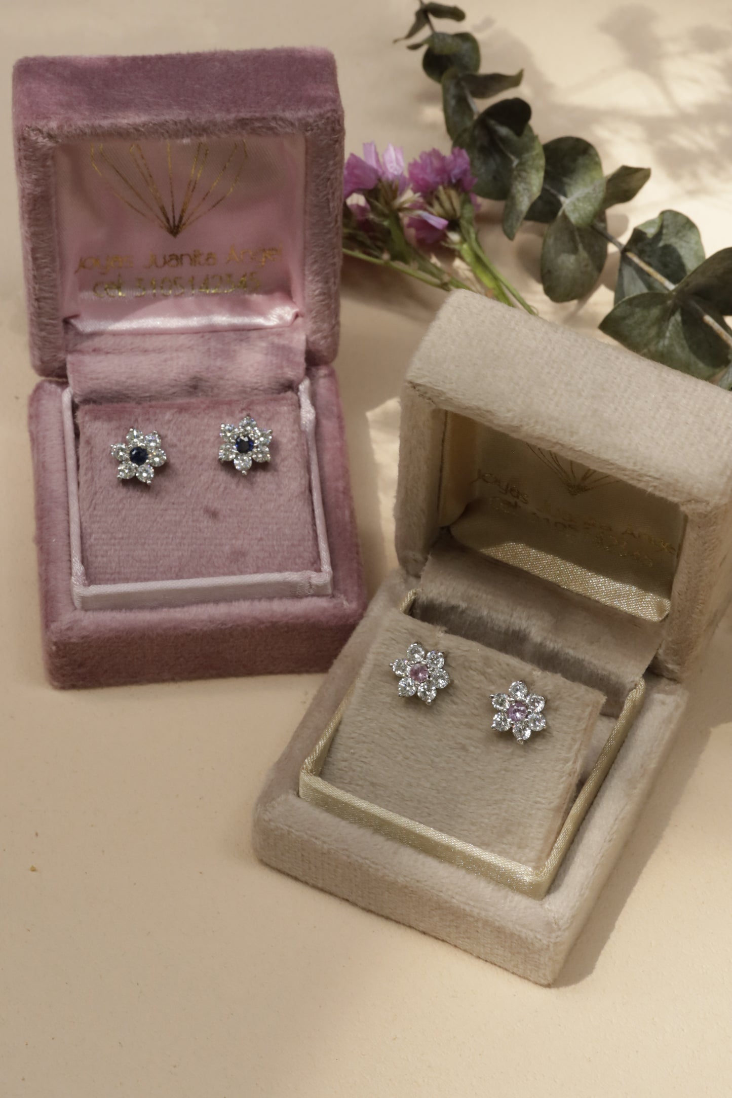 Aretes Lucía — Zafiro Rosado