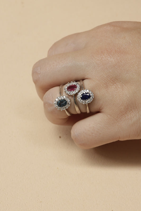 Anillo ZAFIRO halo ovalado
